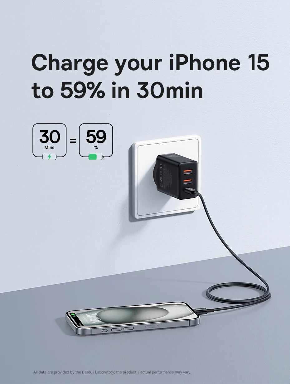 Baseus 30W Gyors Töltő 3-Portos USB-C PD és QC3.0 Fali Adapter