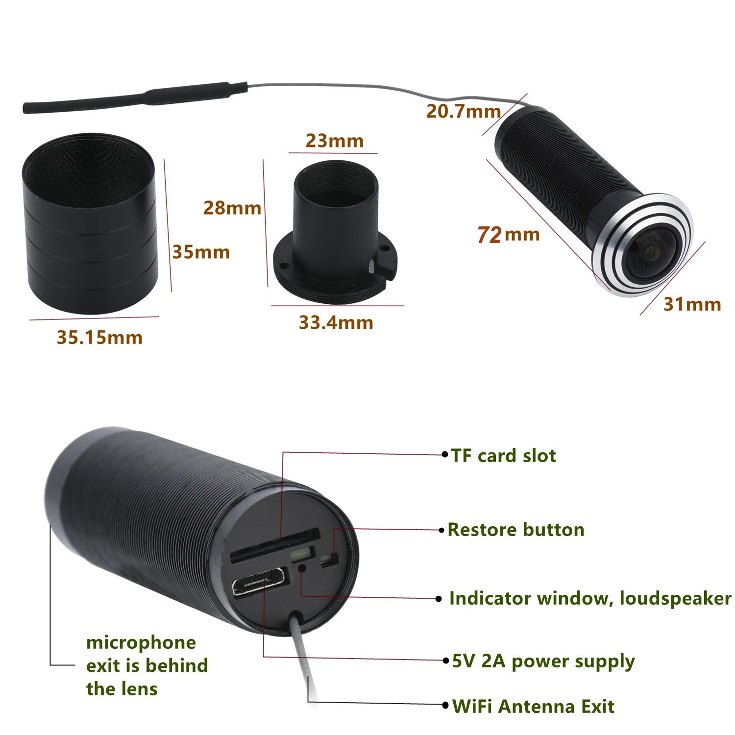 1080P WiFi Door Peephole Camera with 160° Wide Angle
