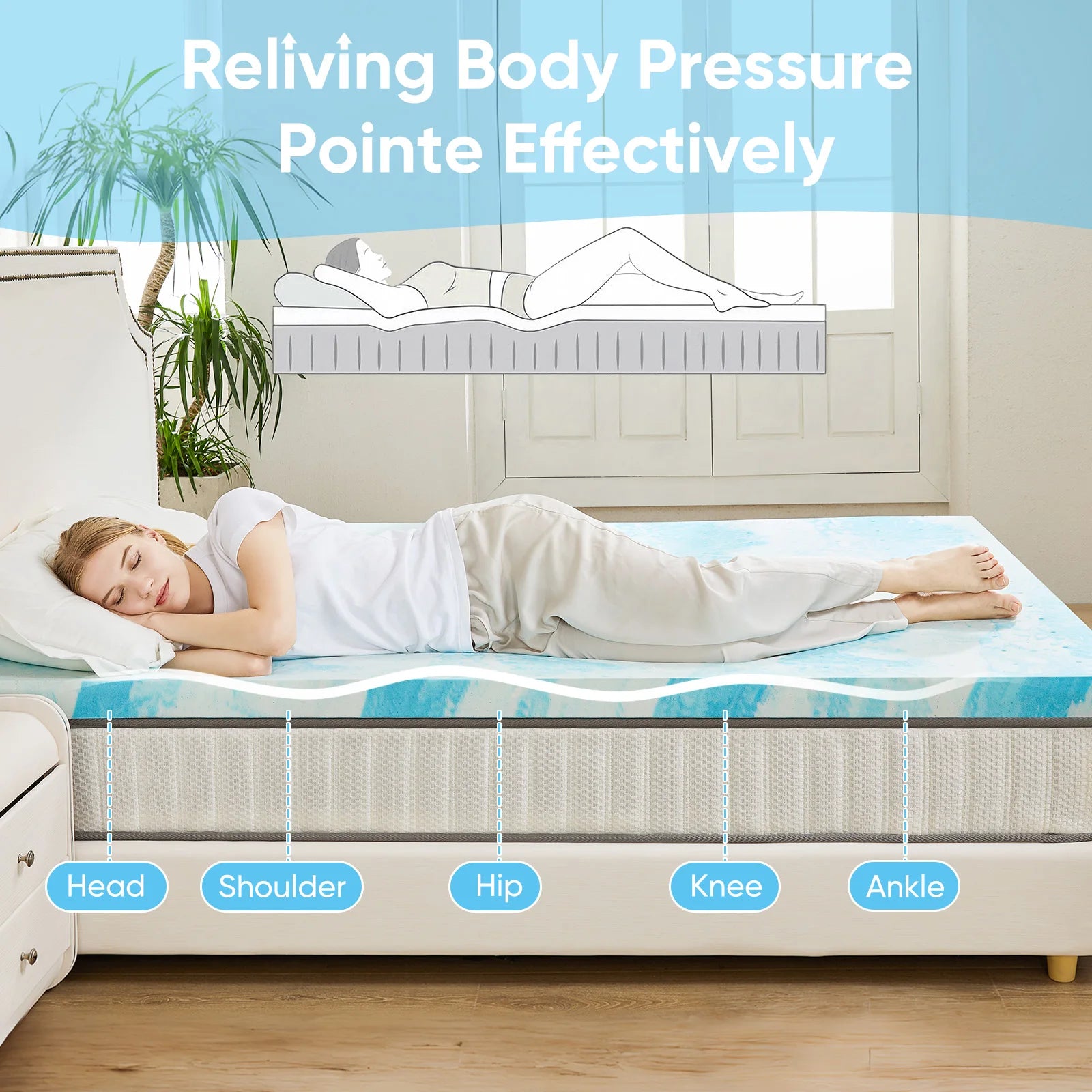 Gel Memory Foam Mattress Topper Cooling Soft Breathable Sleep Layer