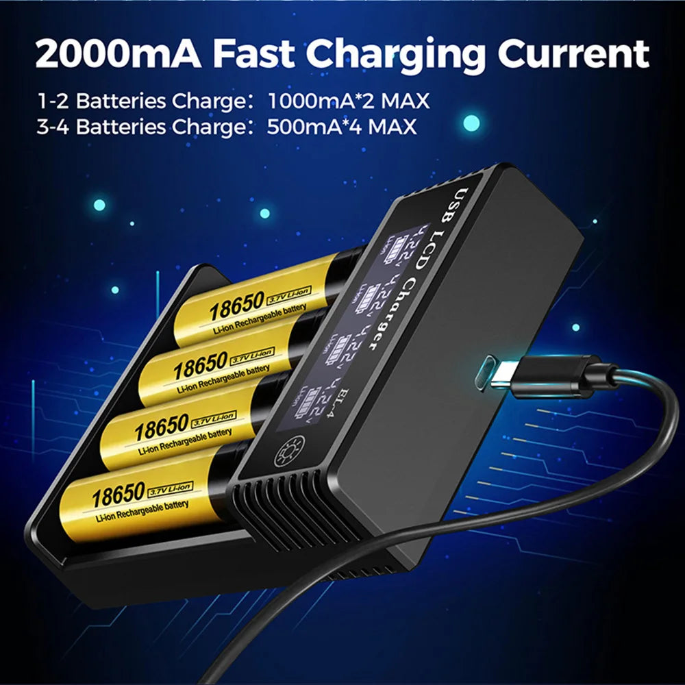LCD USB Battery Charger - One to Four Slots