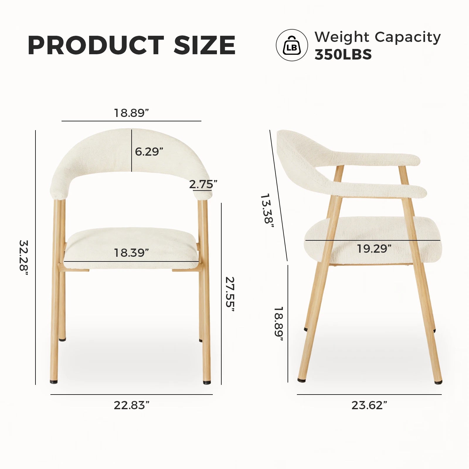 Modern Linen Upholstered Dining Chairs Set of 2 with Curved Back