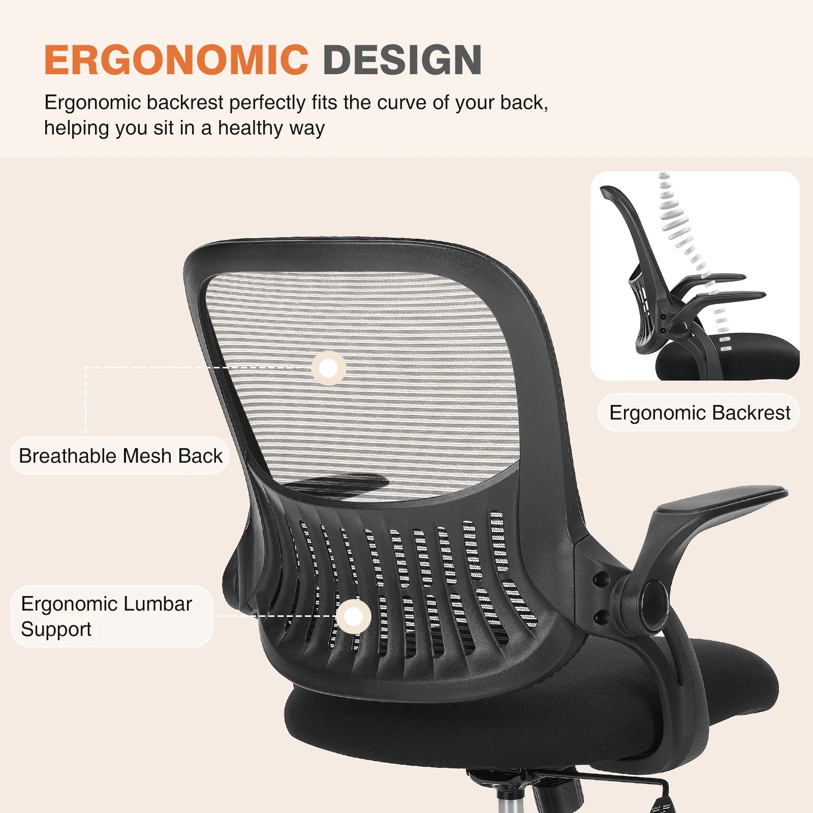 Ergonomic Mesh Office Chair with Lumbar Support & Adjustable Height