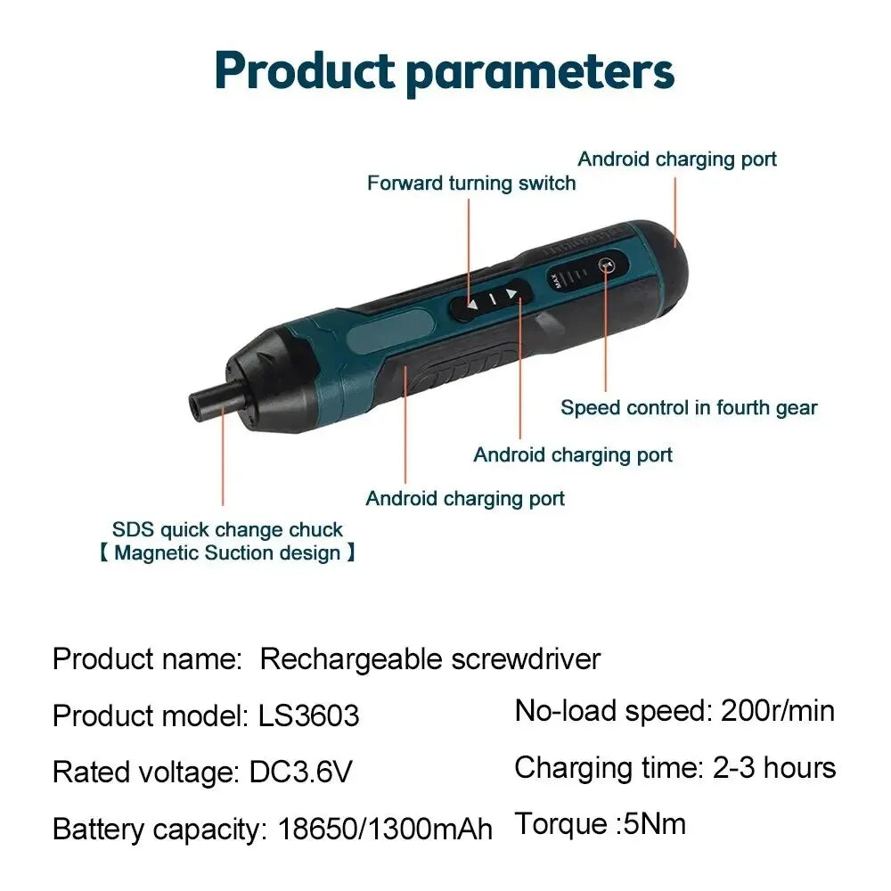 Rechargeable Cordless Screwdriver - Kit Options