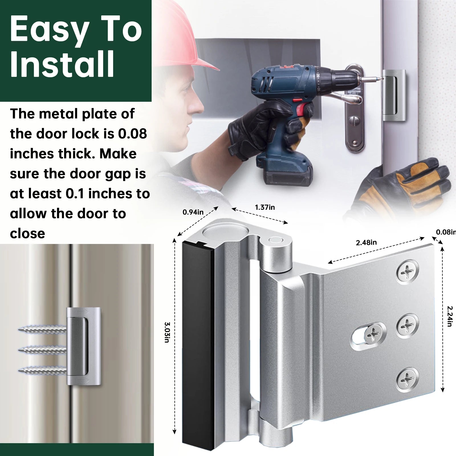 Reinforced Home Security Door Lock with 800 lbs Strength