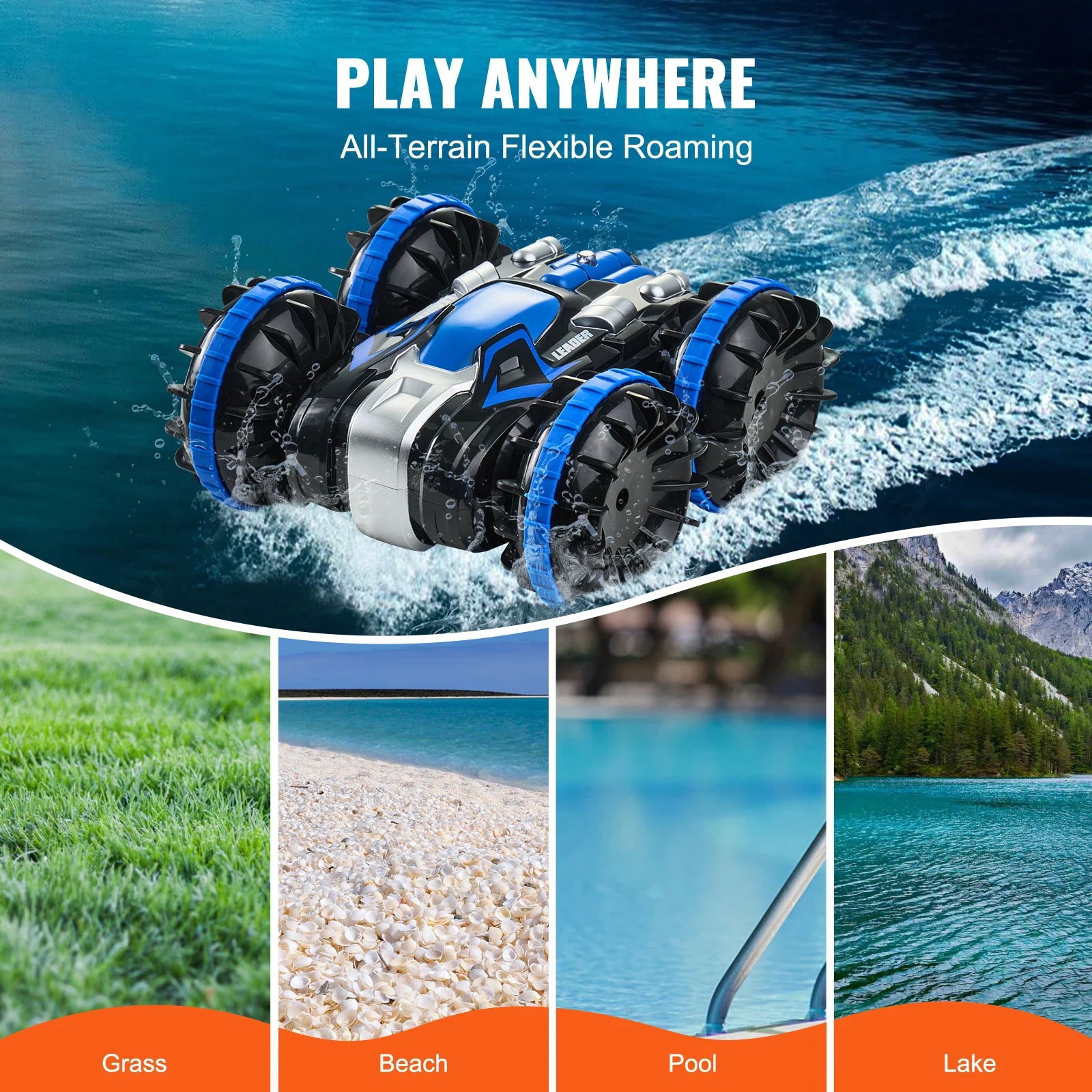 Auto RC anfibia 2.4GHz per acrobazie, veicolo per terra e acqua