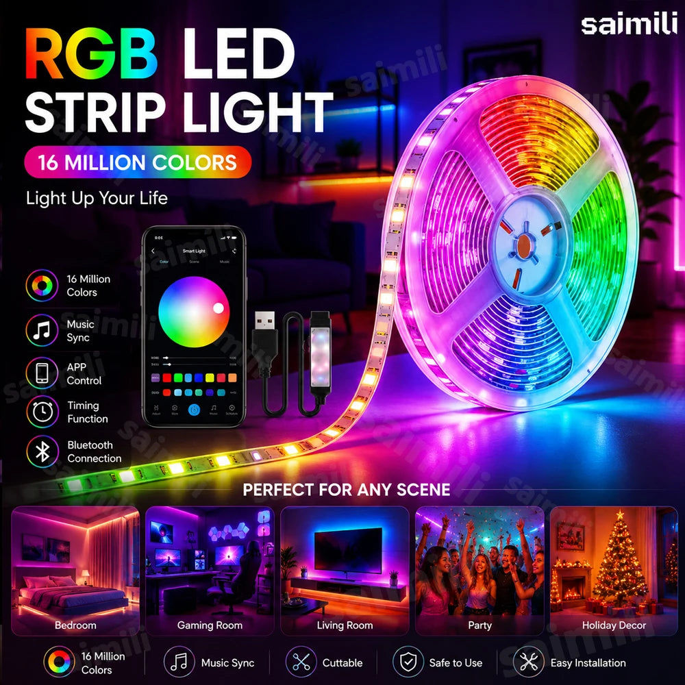 USB RGB LED Strip with Bluetooth App Control