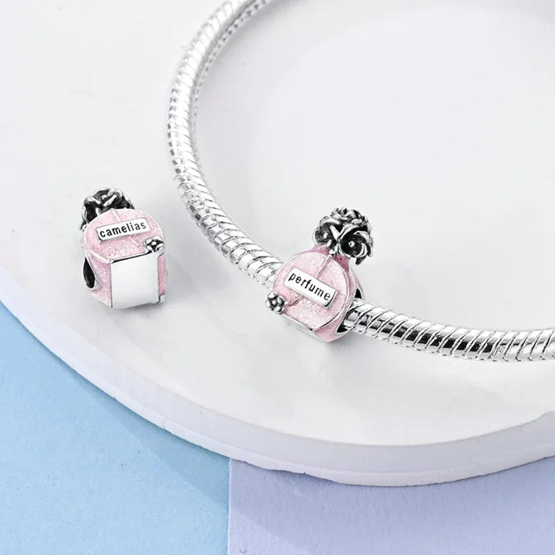 Fit Original 925 Sterling Silver Charms Beads Bow Perfume Bottle Pink Charms for Women Fine DIY Birthday Jewelry Gifts