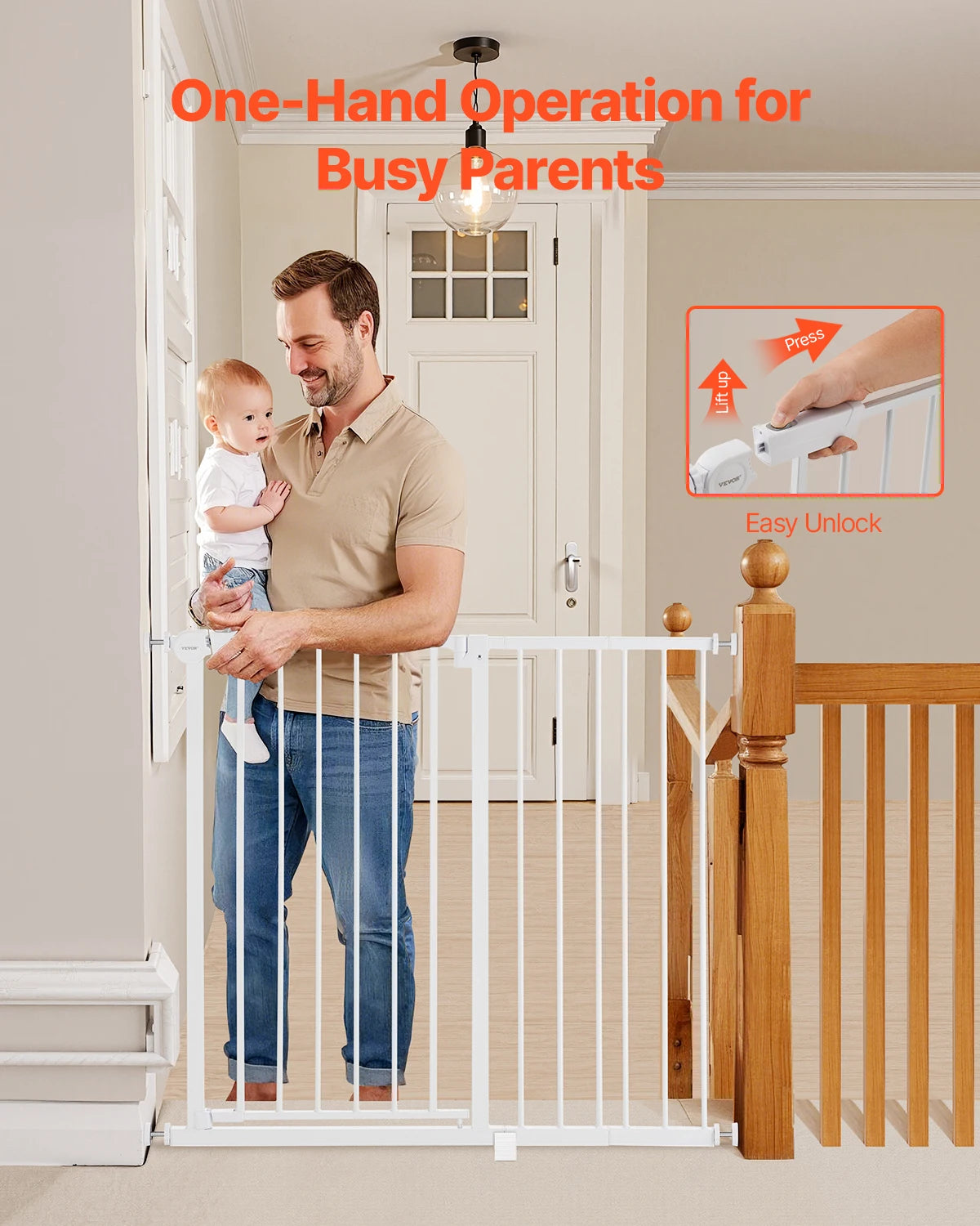 Adjustable Baby Gate with Auto-Close Door for Stairs and Doorways