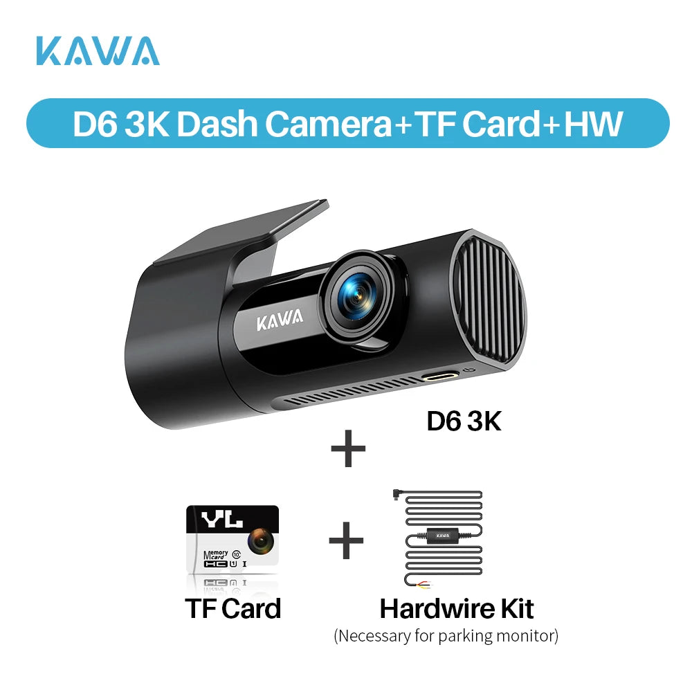 Dash cam KAWA D6 3K Video Recorder Car Dash Camera for AUTO, Car DVR Voice Control,Night Vision Dashcam Upgrade