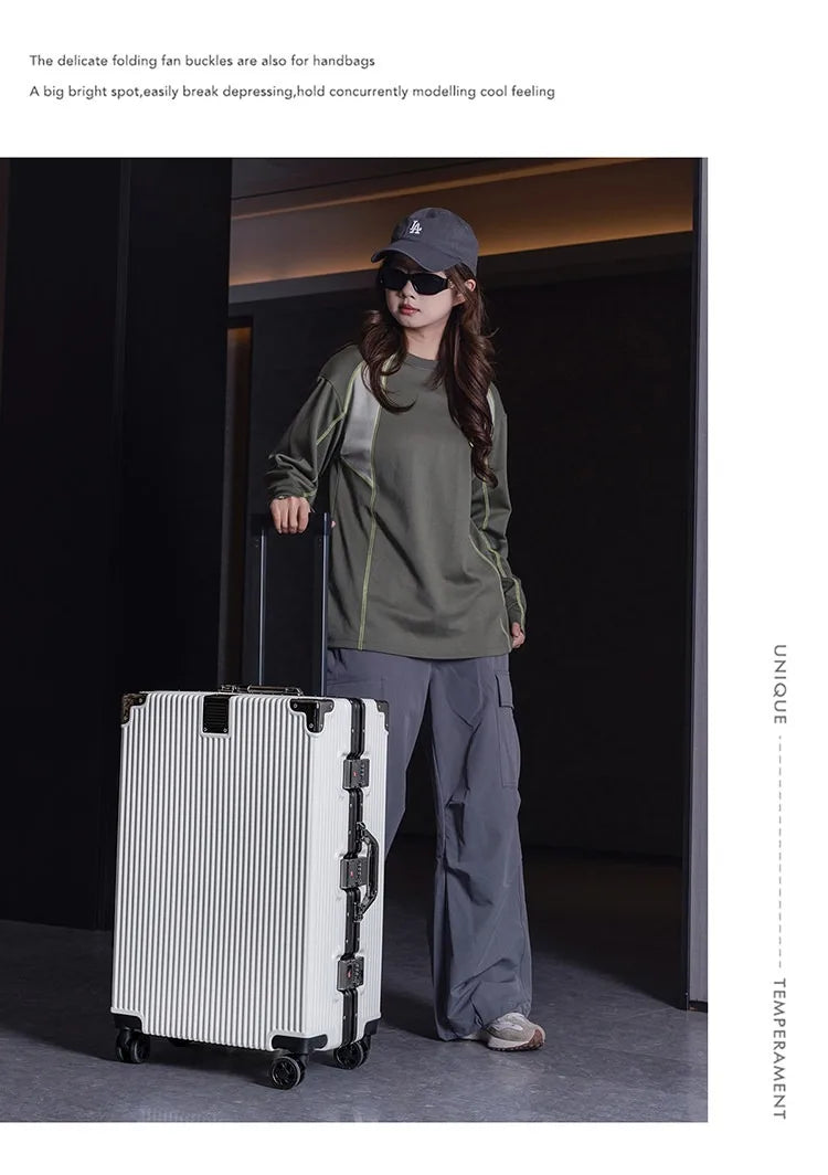 Aluminum Frame Suitcase with Silent All-Terrain Wheels and Cup Holder