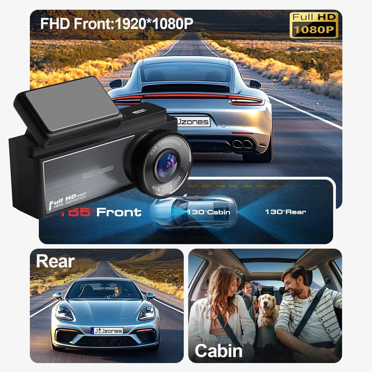 3-kanaals dashcam HD 1080P wifi, DVR voor in de auto, camera met drie lenzen, DVR-videorecorder, dashcam-camcorder