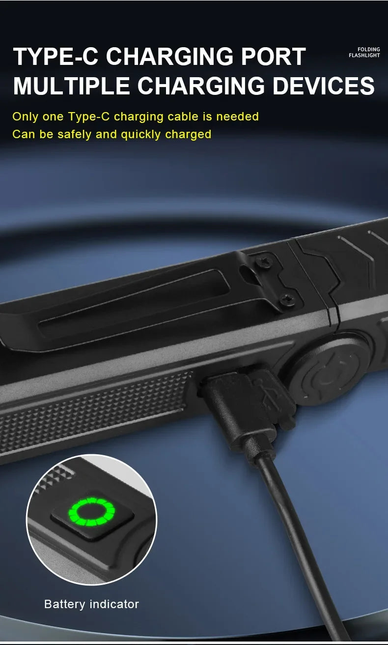 USB Rechargeable LED Work Light 1000 Lumens COB Lantern with Power Capacity Indicator Handled Flashlight for Outdoor Car Repair