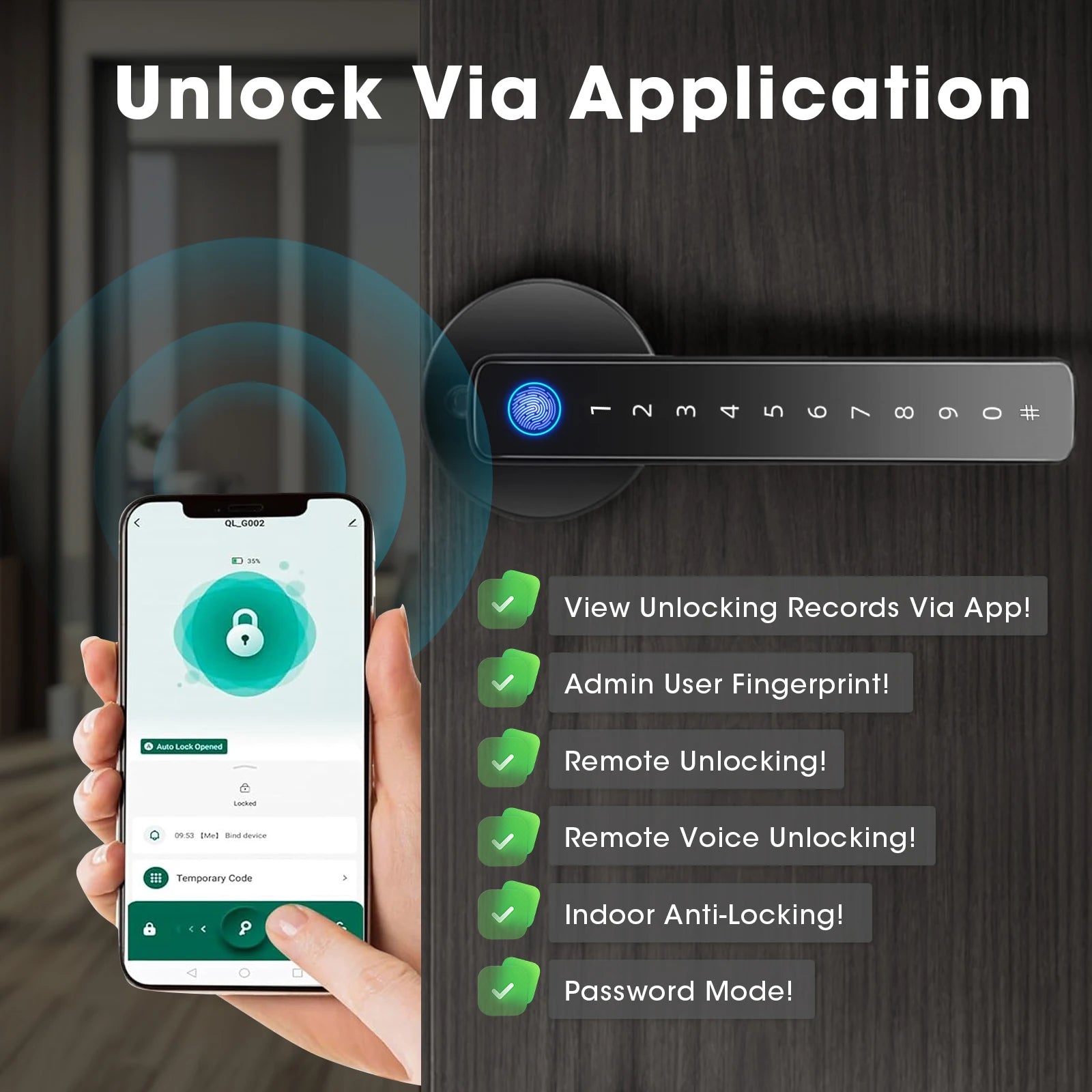 Smart Fingerprint Door Lock 6 in 1 with Touch Screen Door Handle Biometric Door Lock Keyless Entry Keypad for Home Hotel Office