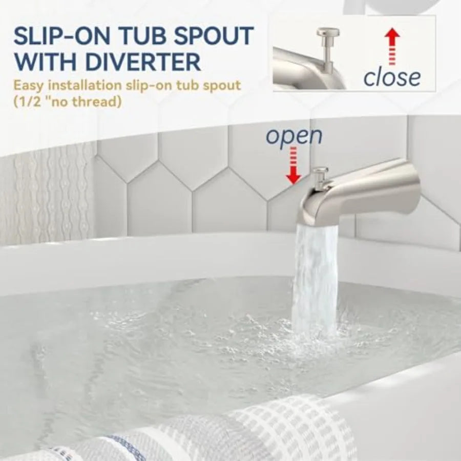 Brushed Nickel Shower Faucet Set with Tub Spout & Valve