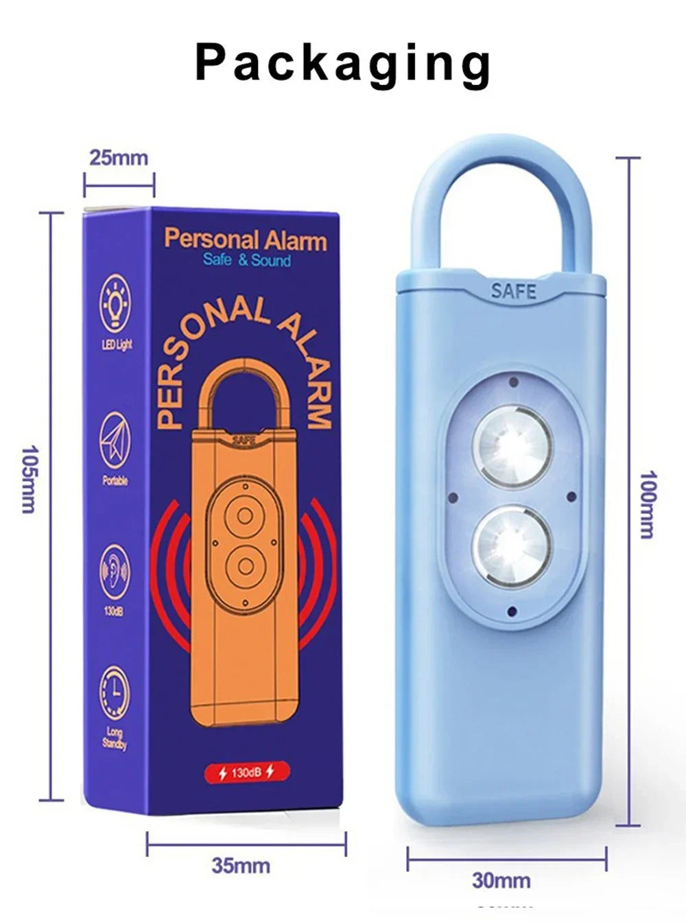 Self Defense Alarm 130DB LEDLight Anti-wolf Alert for Girl Child Women Carrying Scream Loud Panic Alarm Emergency Alarm Keychain