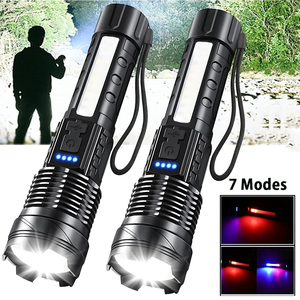 Lampe de poche LED rechargeable avec 7 modes et faisceau zoom réglable