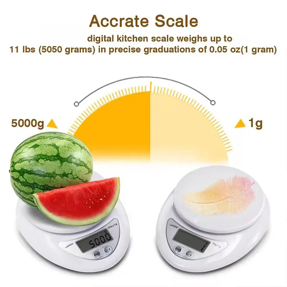 Digital Kitchen Scale, 5 kg Capacity and 1 g Increments