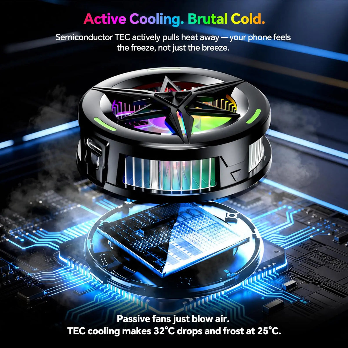 USB-C Phone Cooler with RGB and Magnetic/Clip Mounts