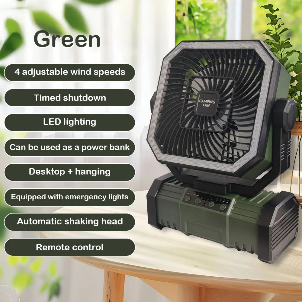 20000 mAh velká kapacita baterie LED světlo kempování ventilátor odnímatelný bezdrátový vzduchový cirkulátor venkovní ventilátor s háčkem