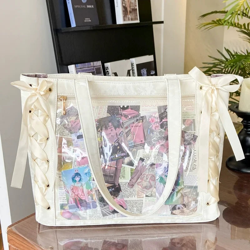 Sac cabas d’affichage avec nœud et dentelle