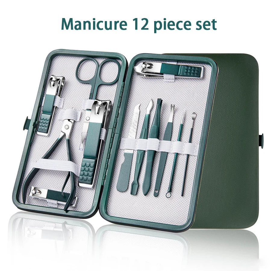 Green Manicure Set with Leather Case