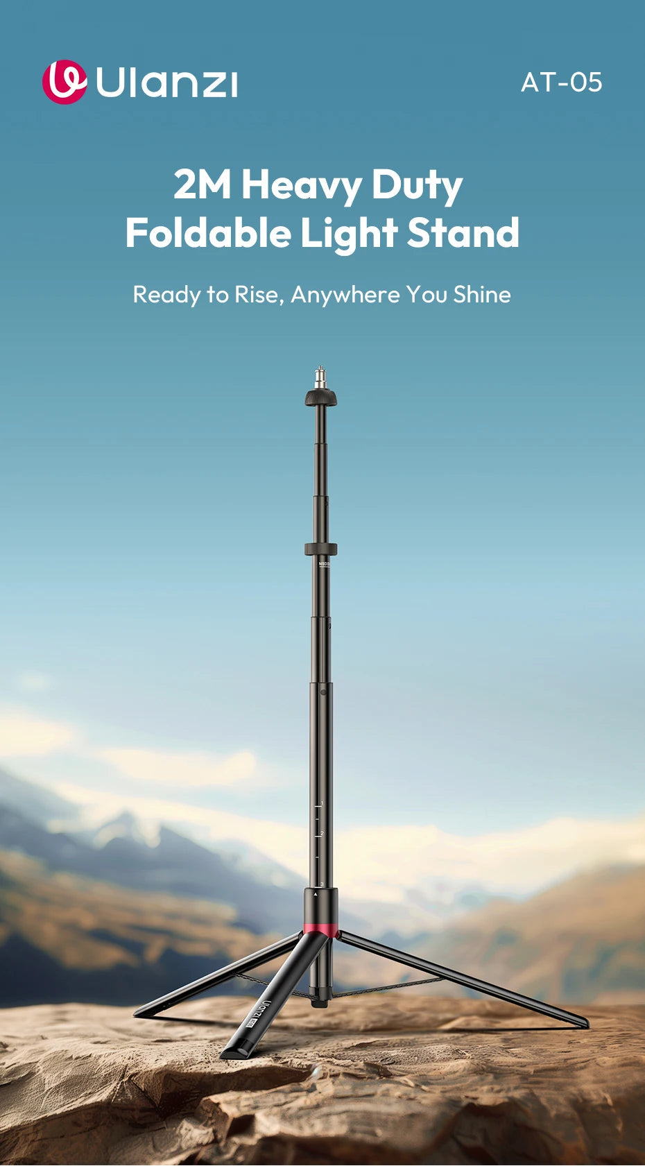 Ulanzi AT-05 2M Heavy Duty Light Stand Foldable Tripod with 1/4" Universal Mount for Photography Video Lights Cameras Livestream