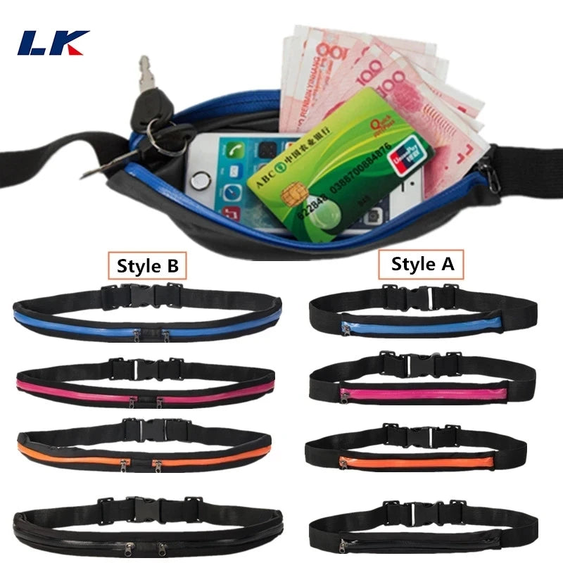 Running Waist Pack Double Pocket Waterproof Phone Belt Nylon Casual Small Fanny Bag Traveling Cycling Hiking Sport Gym Shopping