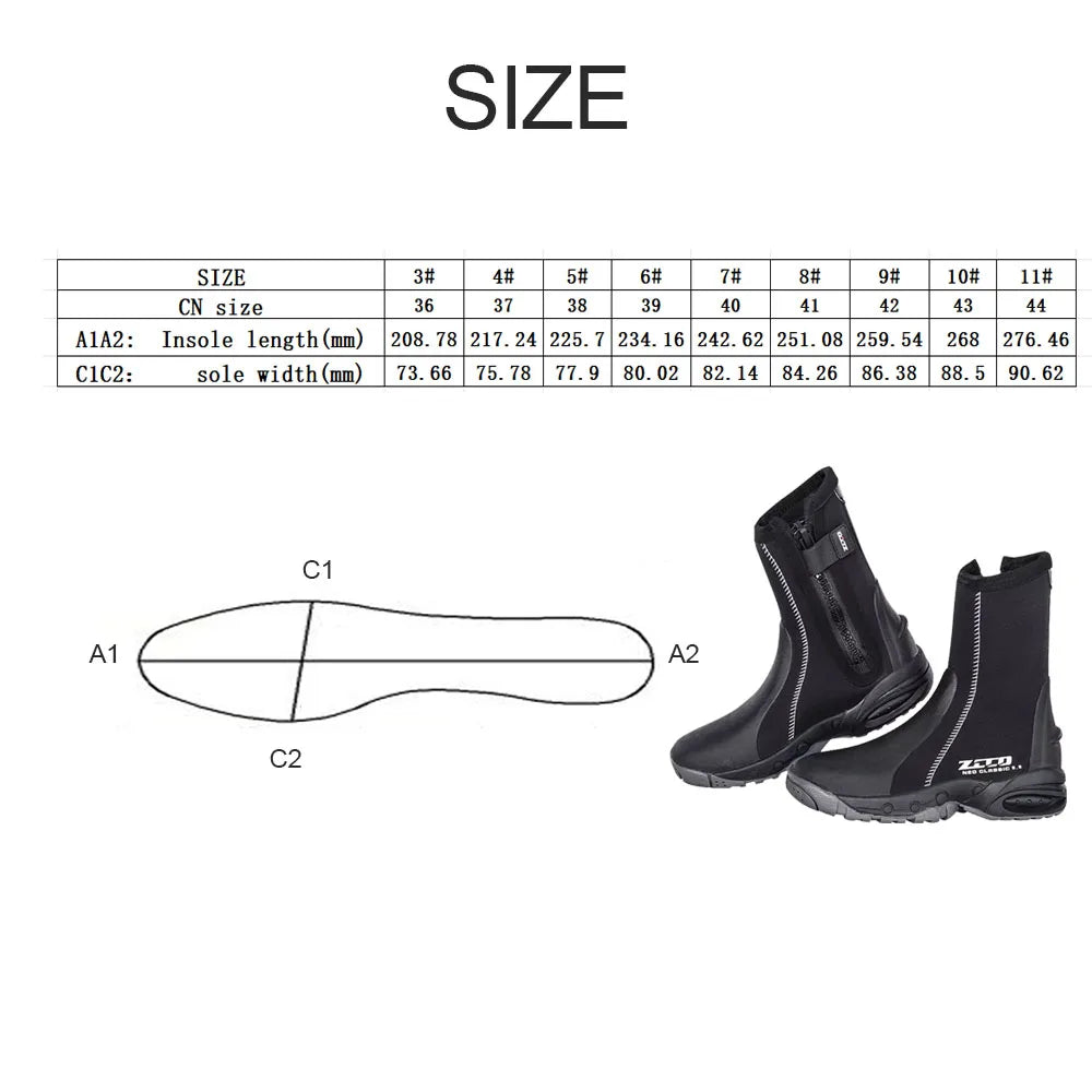 5mm Neoprene Dive Boots Wetsuit Side Zipper Men Women Snorkeling Scuba Diving Shoes Boots Water Sports Accessories