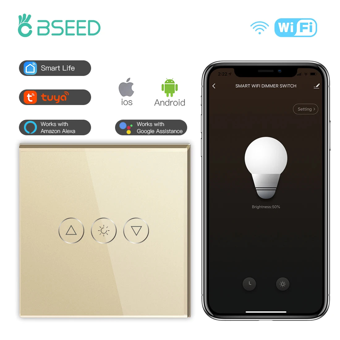 Tuya WiFi Glass Dimmer Switch - Neutral Required