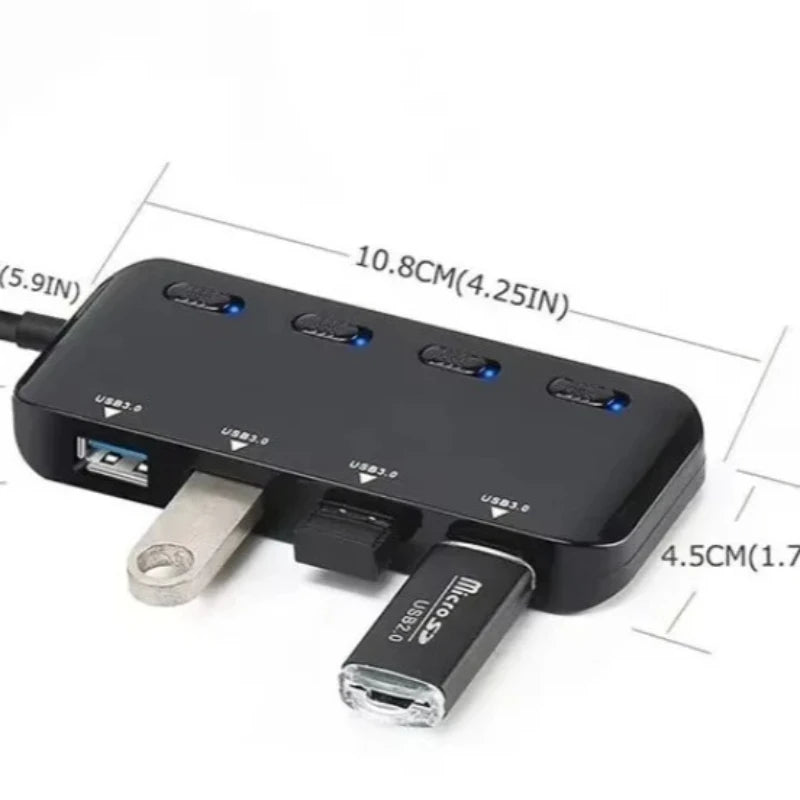 4-Port USB Hub with Individual On/Off Switches