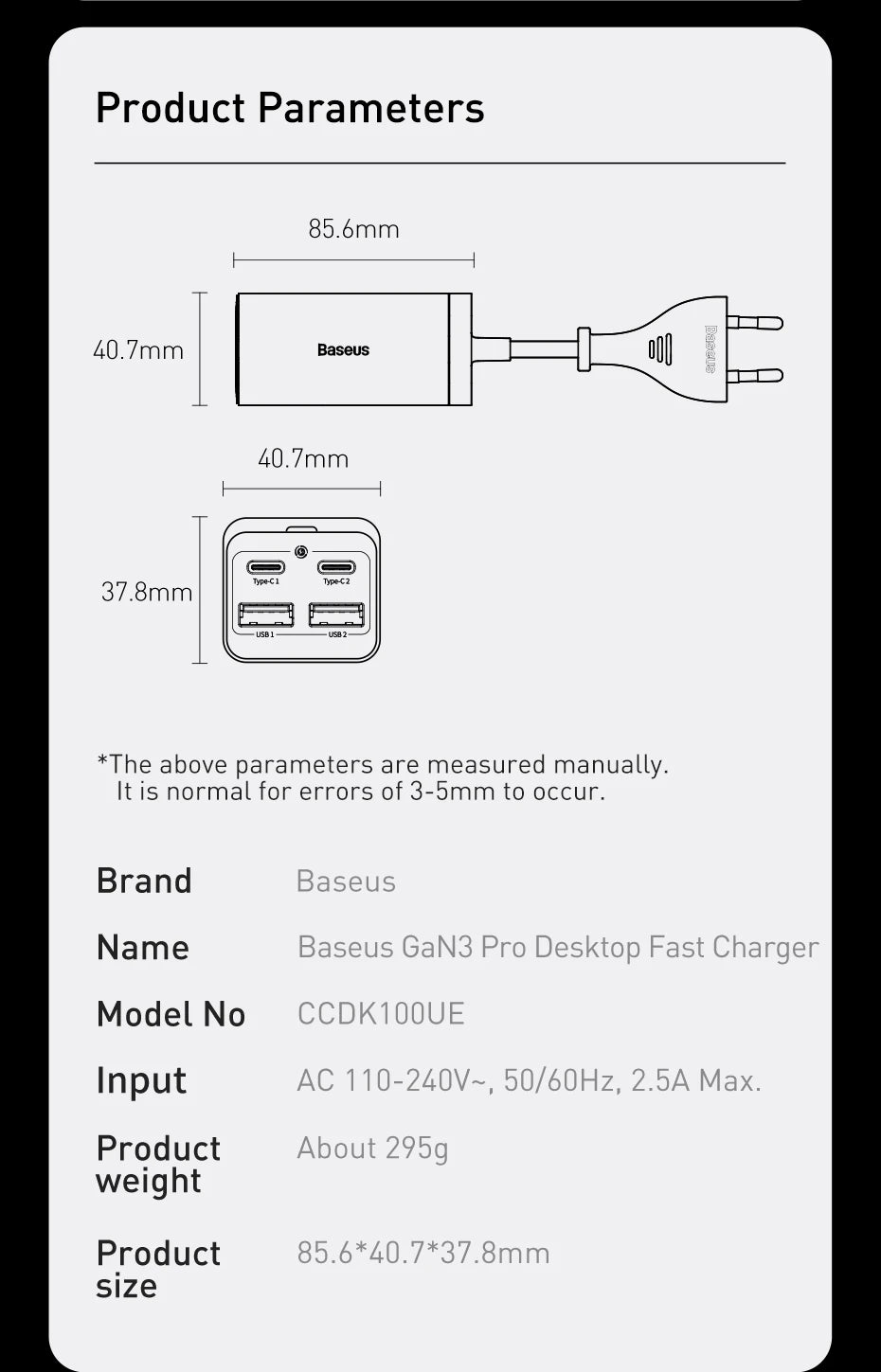 Baseus 65W/100W GaN stolná nabíjačka so 4 portami na rýchle nabíjanie