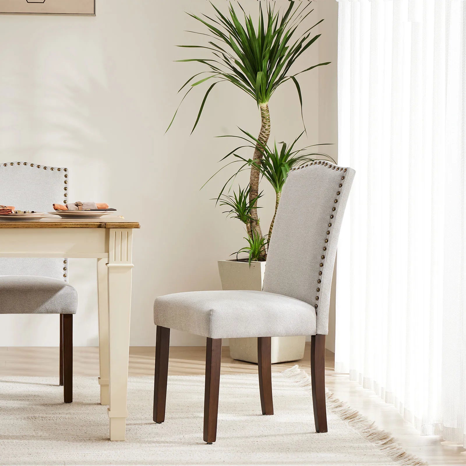 Upholstered Dining Chairs Set of 2 with Padded Backrest Cushion