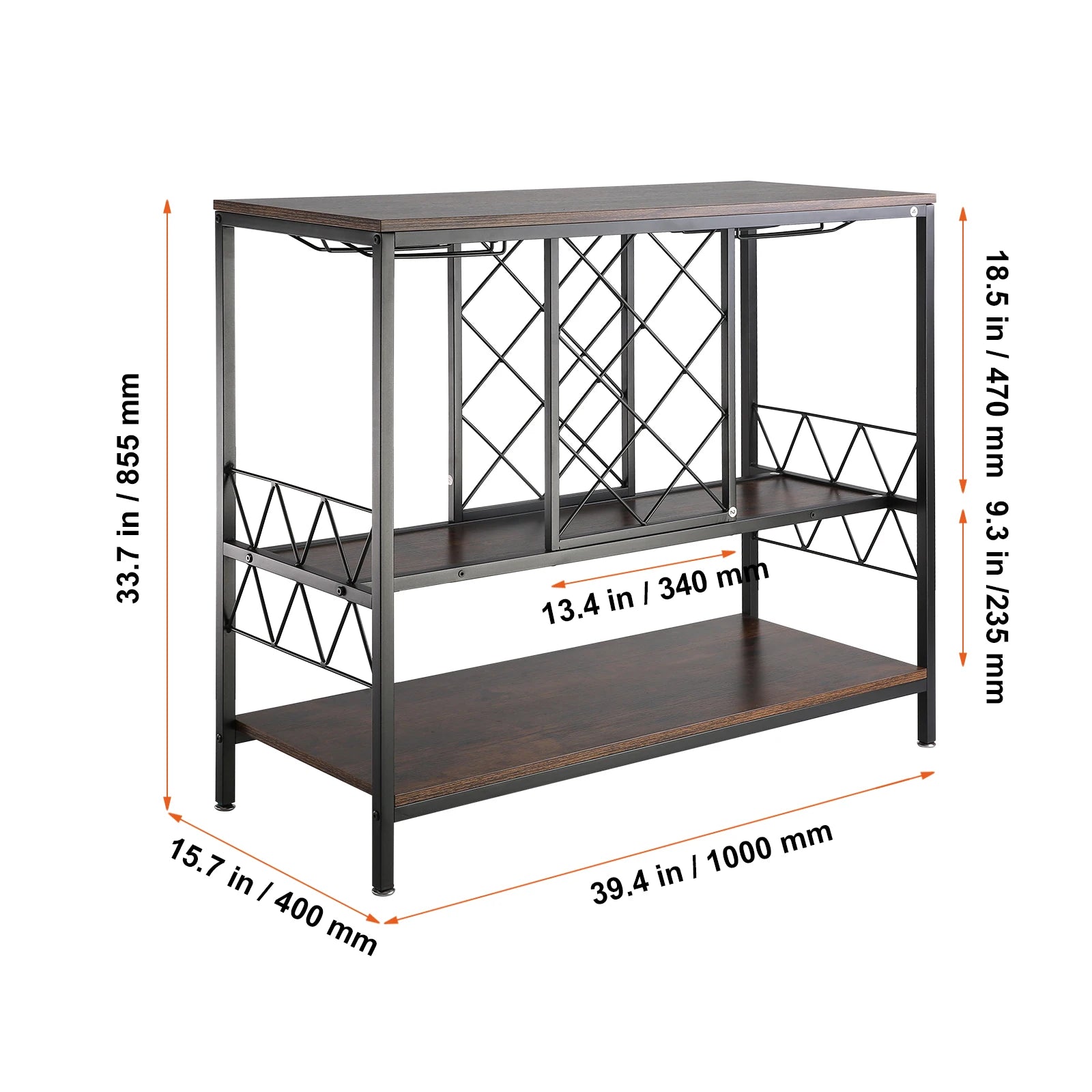 Aparador de vino estilo rústico con soporte para copas, capacidad para 13 botellas
