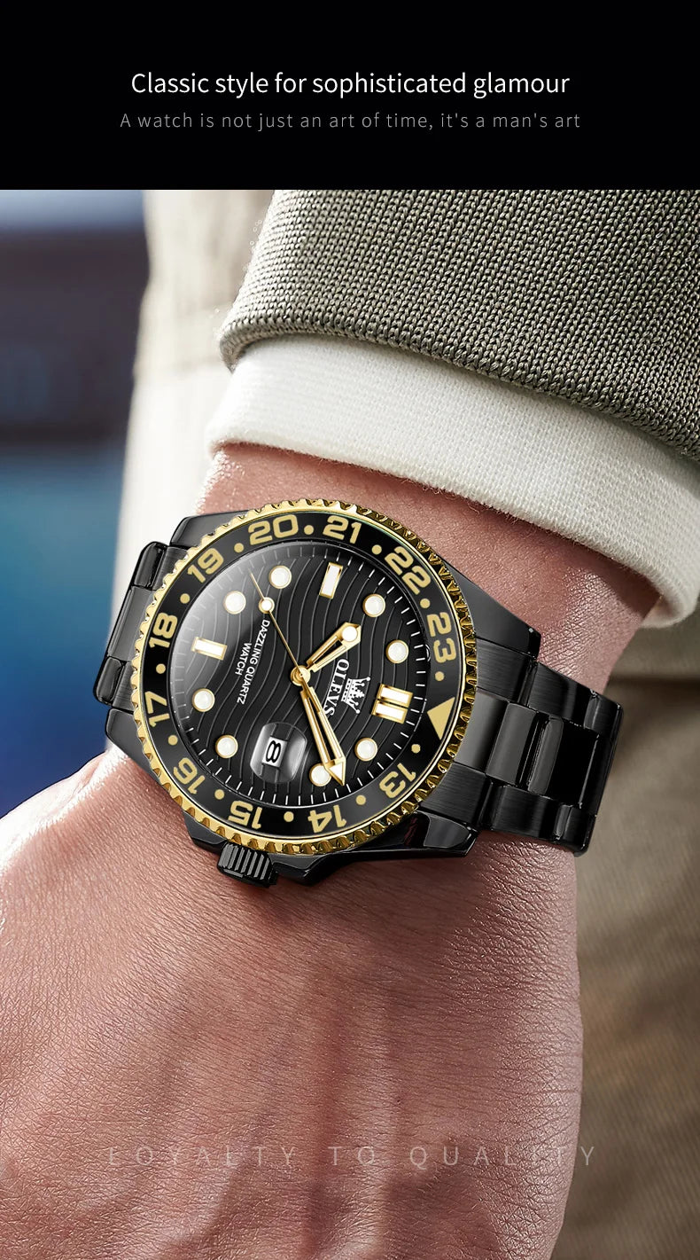 OLEVS New Quartz Watch for Men Stainlss Steel Strap Diving Series Colorful Bezel Fashion Luxury Brand Original Men's Wristwatch