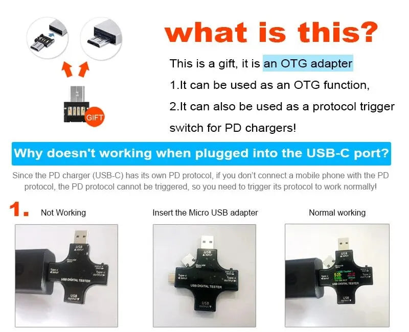USB Tester Type-C PD Digital Capacity Meter 8A Voltage Current Monitor Power Bank Charger Detector with QC3.0 Fast Charging