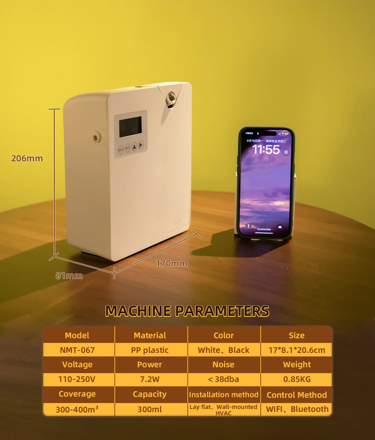 Smart Aroma Diffuser with App, Bluetooth Control and Quiet Mist
