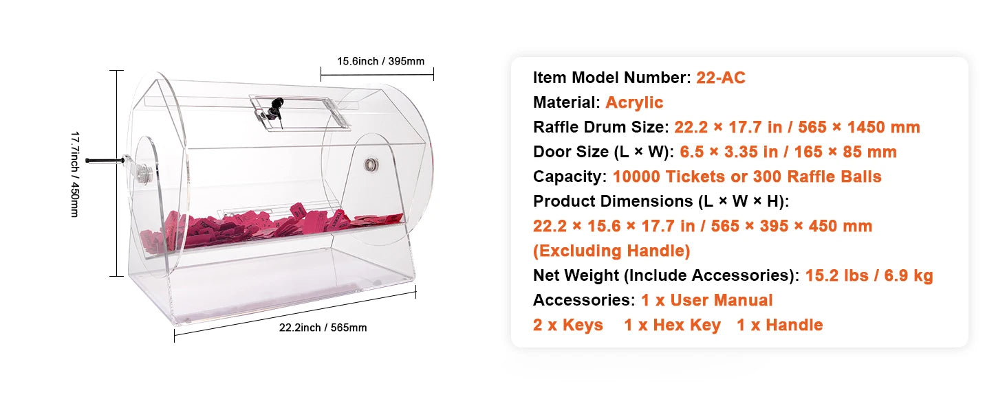Raffle Drum Spinning Cage with Large Capacity for Events & Drawings