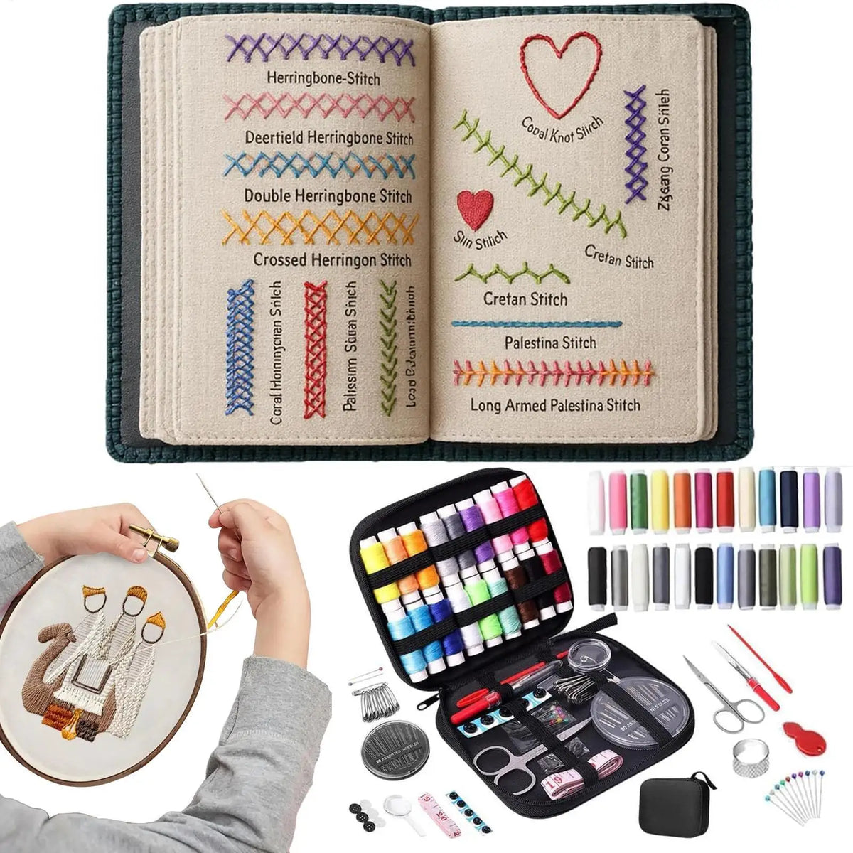 Embroidery Book for Beginners with 106 Patterns, Hoop and Needles
