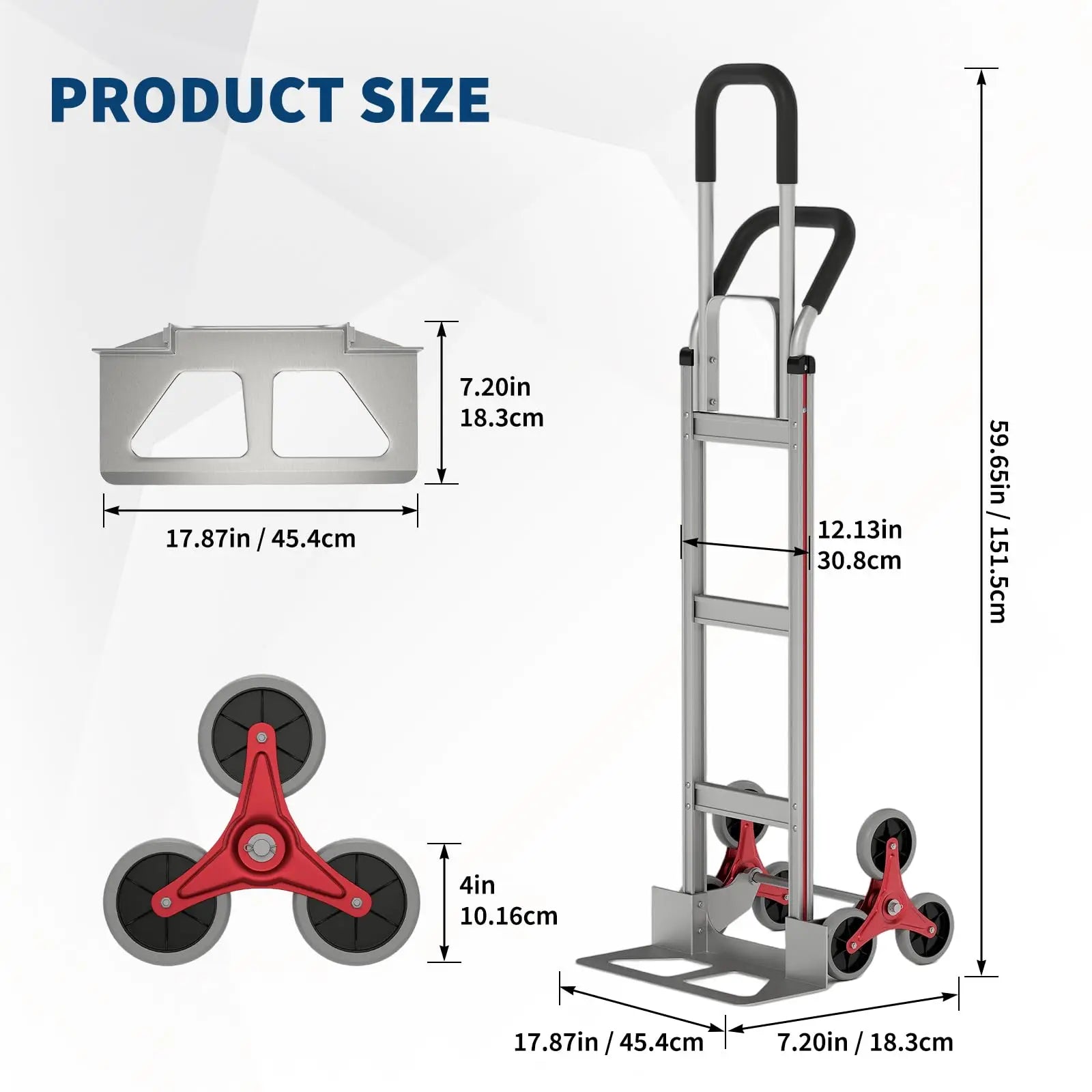 Heavy Duty Stair Climbing Hand Truck 330 lbs, Folding 6-Wheel Cart With Dual Handles, Telescopic Dolly For Moving