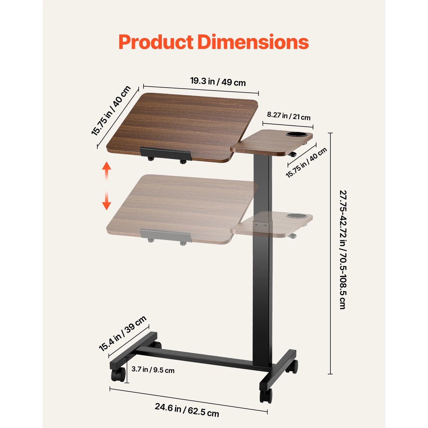 Adjustable Overbed Table with Wheels & Tilt Top for Bedside Work
