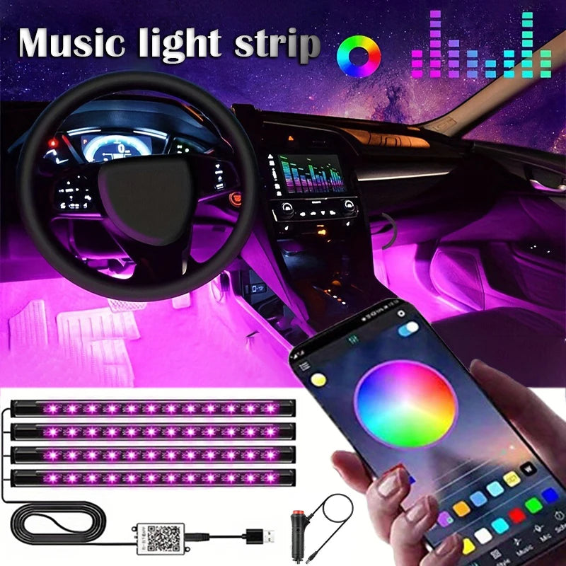 Four-Piece RGB Car Interior Light Set with App Control