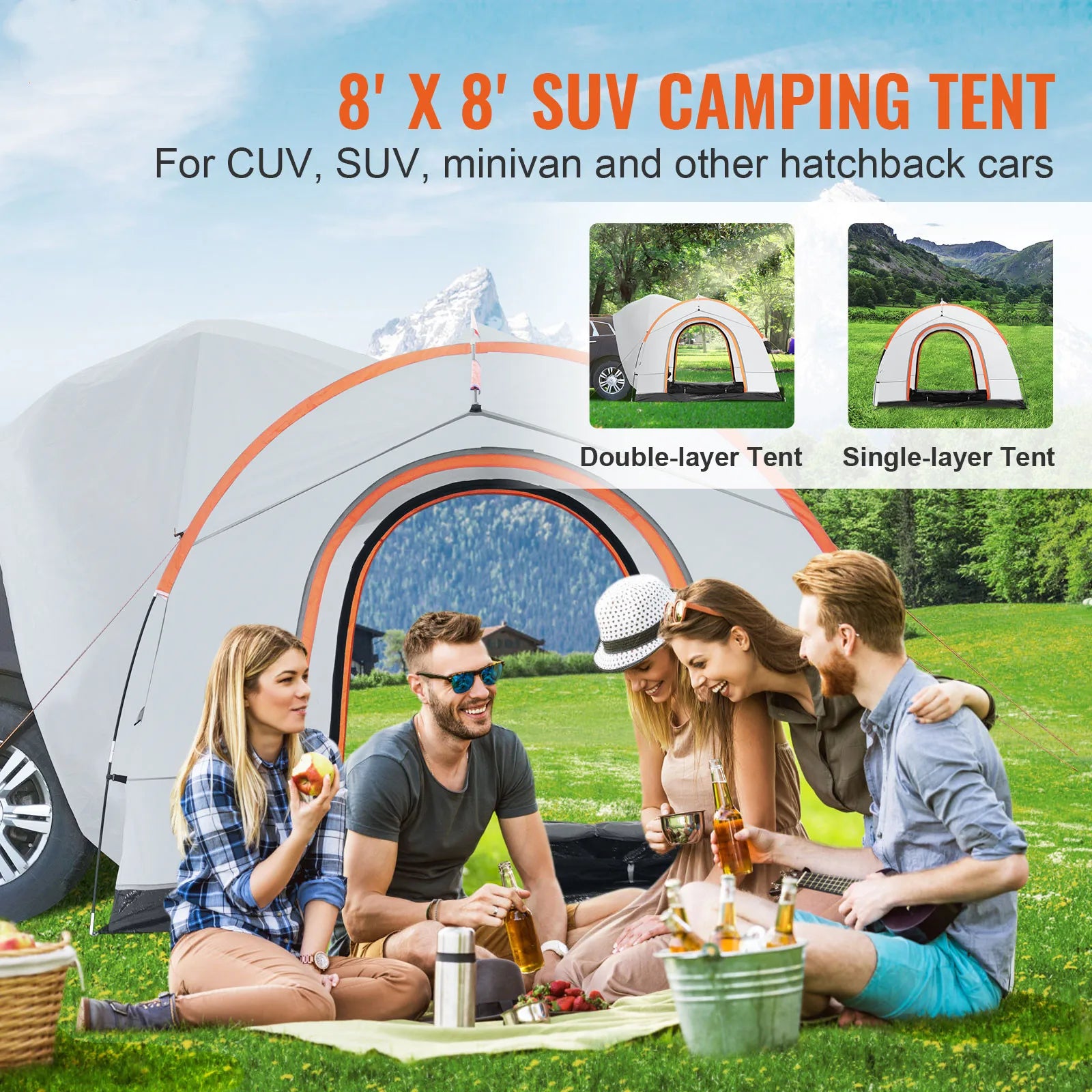 SUV campingtelt 8x8 ft vandtæt dobbeltlags biltelt
