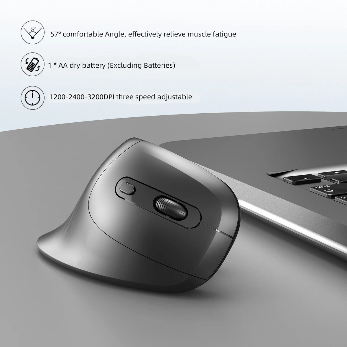 2.4G Wireless Vertical Mouse with Silent Buttons and 3200 DPI
