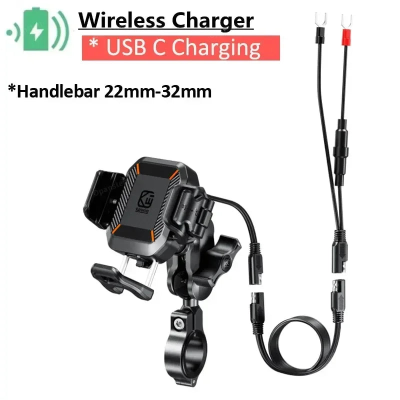 Shockproof Motorcycle Phone Holder 15W Wireless Charger & 36W USB C Fast Charging Motorbike Bicycle Bike Scooter Phone Stand