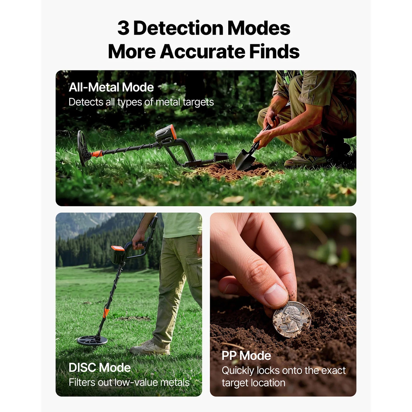SucceBuy Metal Detector Adults 8" Accuracy IP68 Waterproof Search Coil Display Headphones 3Modes Adjustable For Treasure Hunting