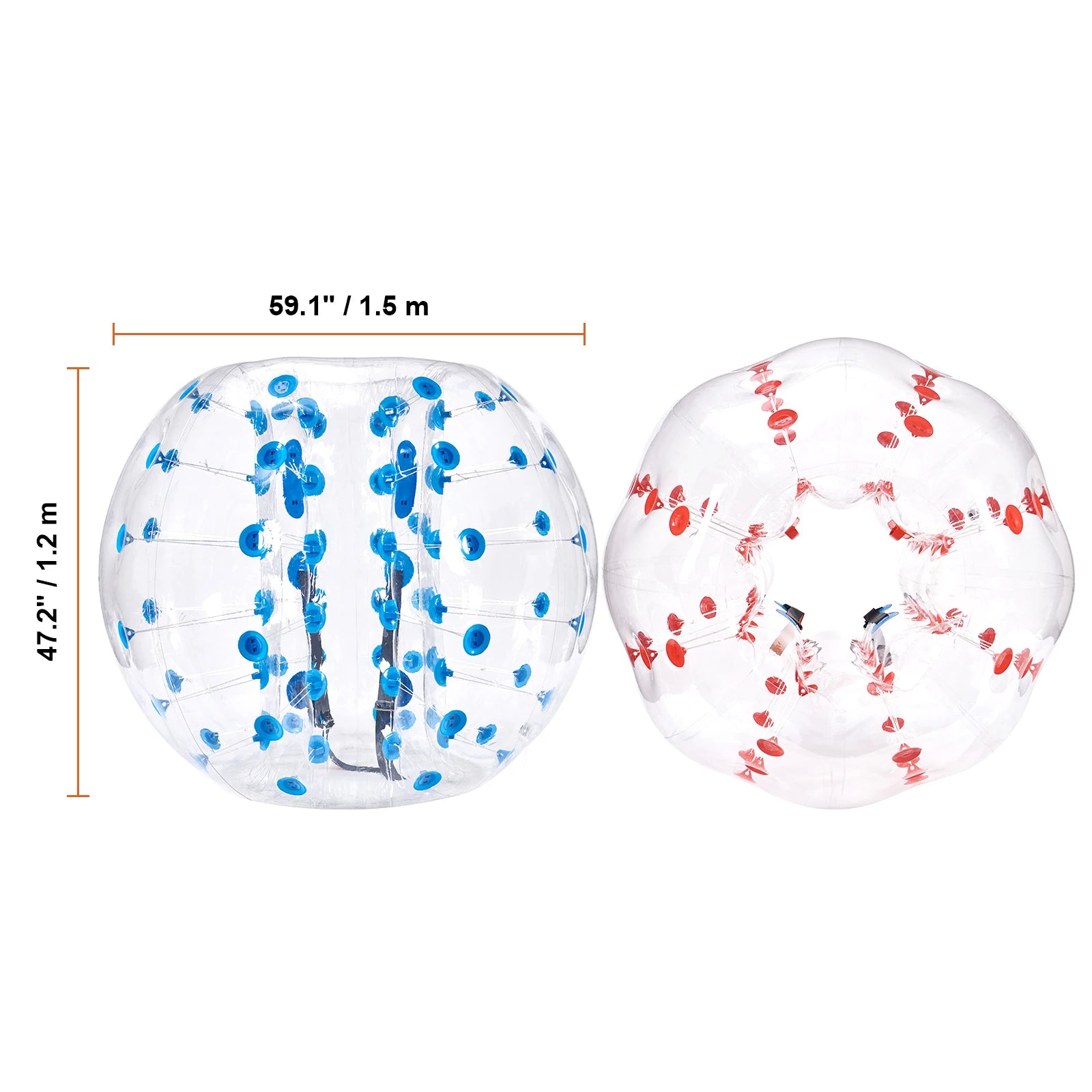 SucceBuy 2‑pack 5FT/1.5m nafukovací bumper balls, silné bublinkové míče pro fotbal, 0,8 mm nafukovací zorb míče pro dospělé nebo děti