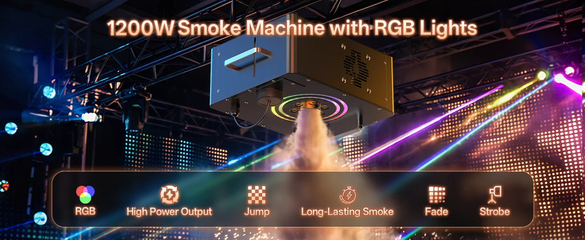 Machine à fumée 1200 W avec bande LED RVB et réservoir de 1 L