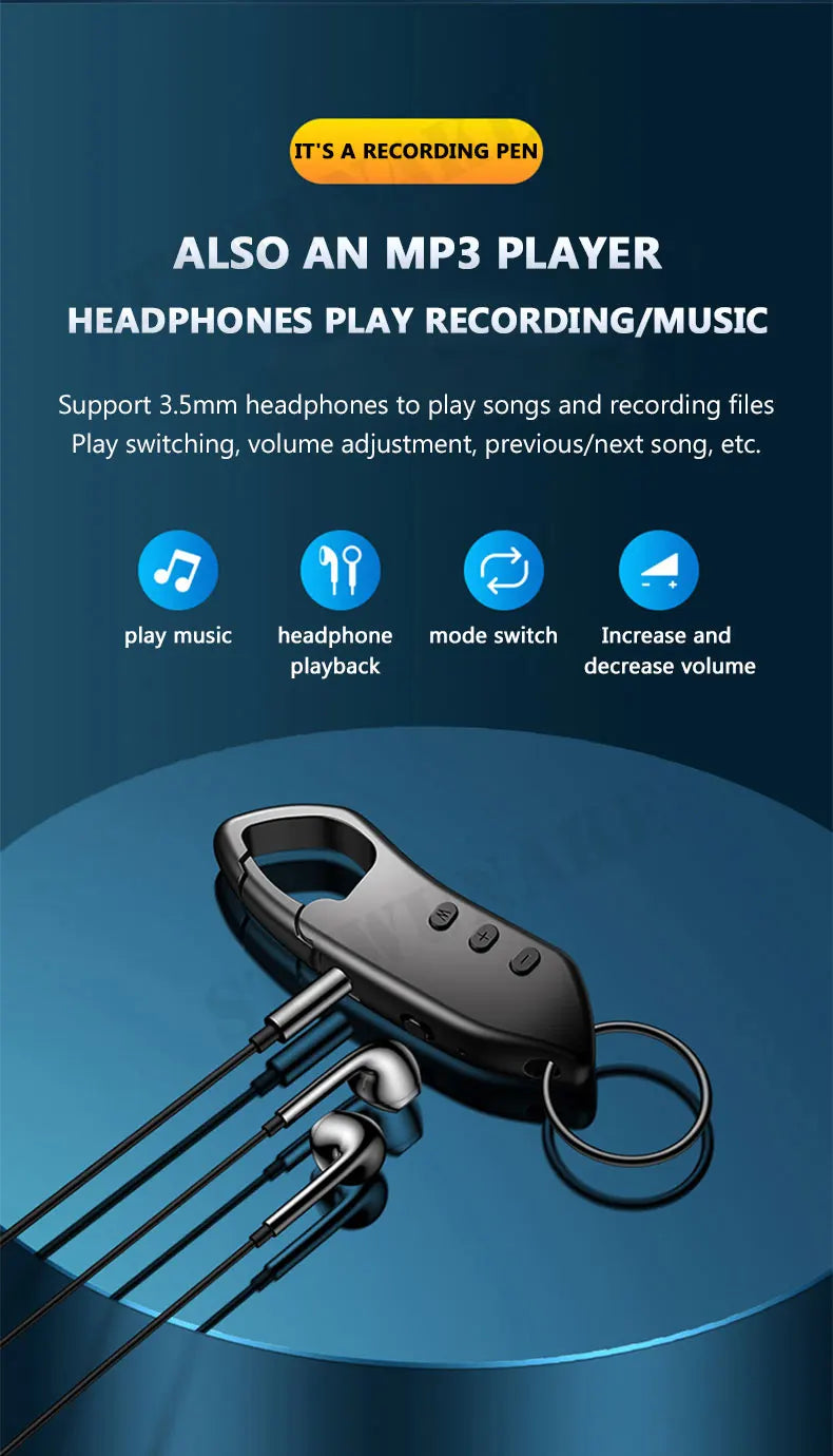 Mini Voice Activated Recorder Digital Audio Recording Keychain Device Wearable Sound Professional Micro Dictaphone STTWUNAKE