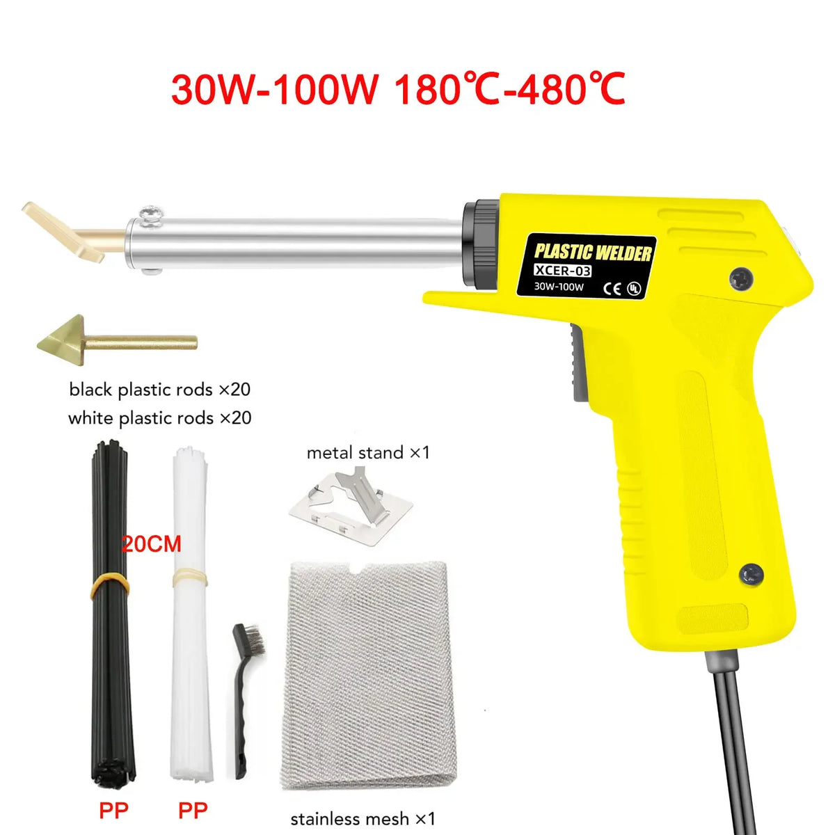 100W Plastic Repair Iron with Brass Trowel Tip, EU/US Kits