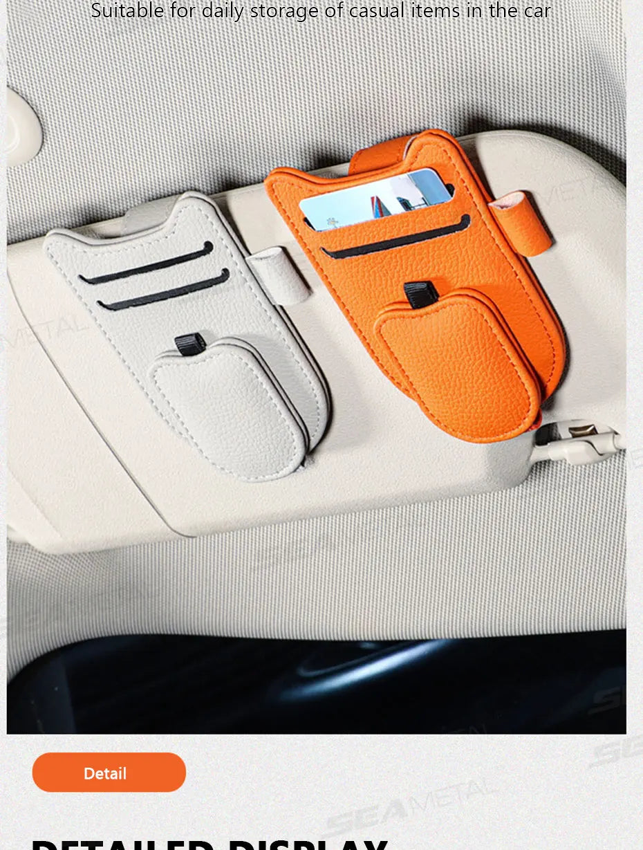 SEAMETAL Car Sun Visor Glasses Holder Magnetic Eyeglasses Hanger Clip Luxury Leatherette Car Sunglasses Holder Mount Universal